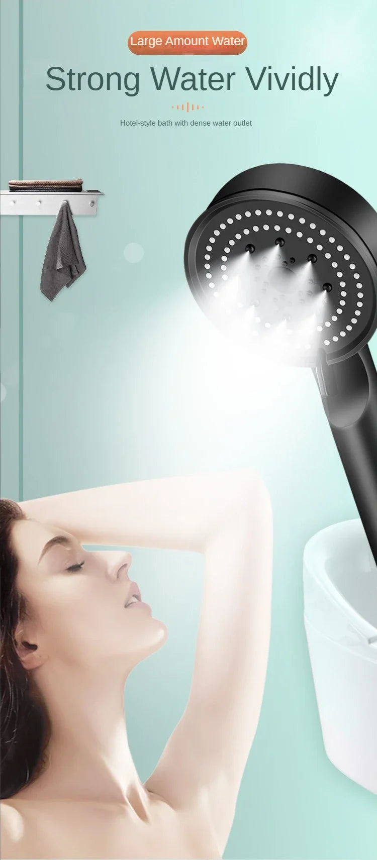 5-Mode High-Pressure Rainfall Handheld Shower Head - 9