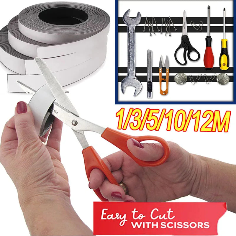 Self-Adhesive Cuttable Magnetic Strip for DIY Home Organization