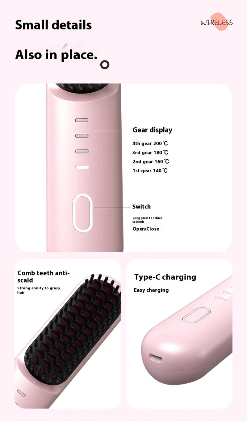 Fast-Heating Cordless Ionic Hair Straightener Brush - 24