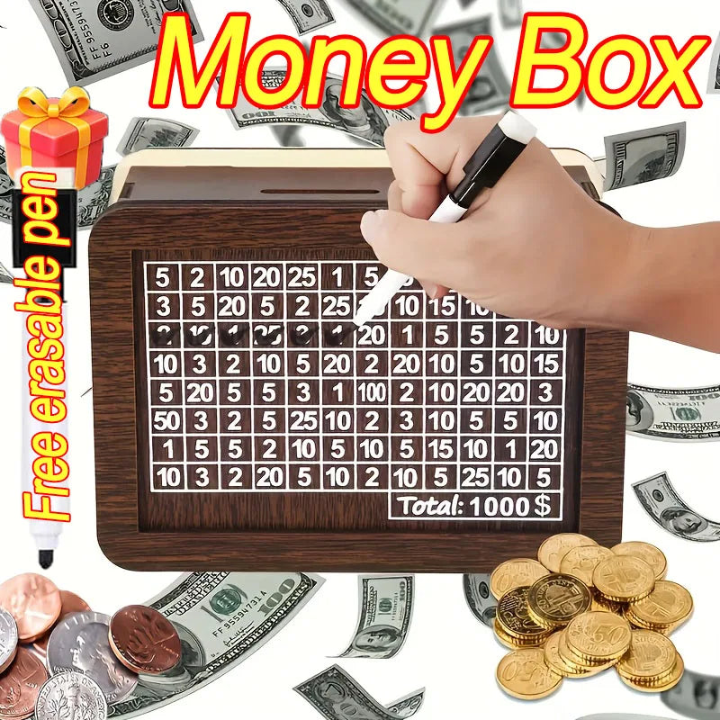 Wooden Money Saving Box with Goal Tracker