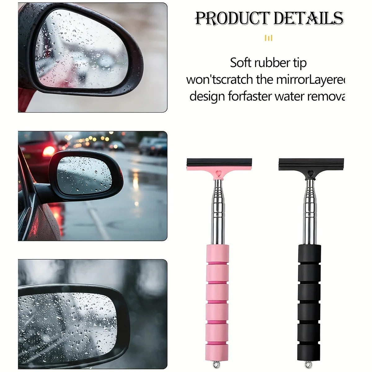 Extendable Car Rearview Mirror Squeegee - 2