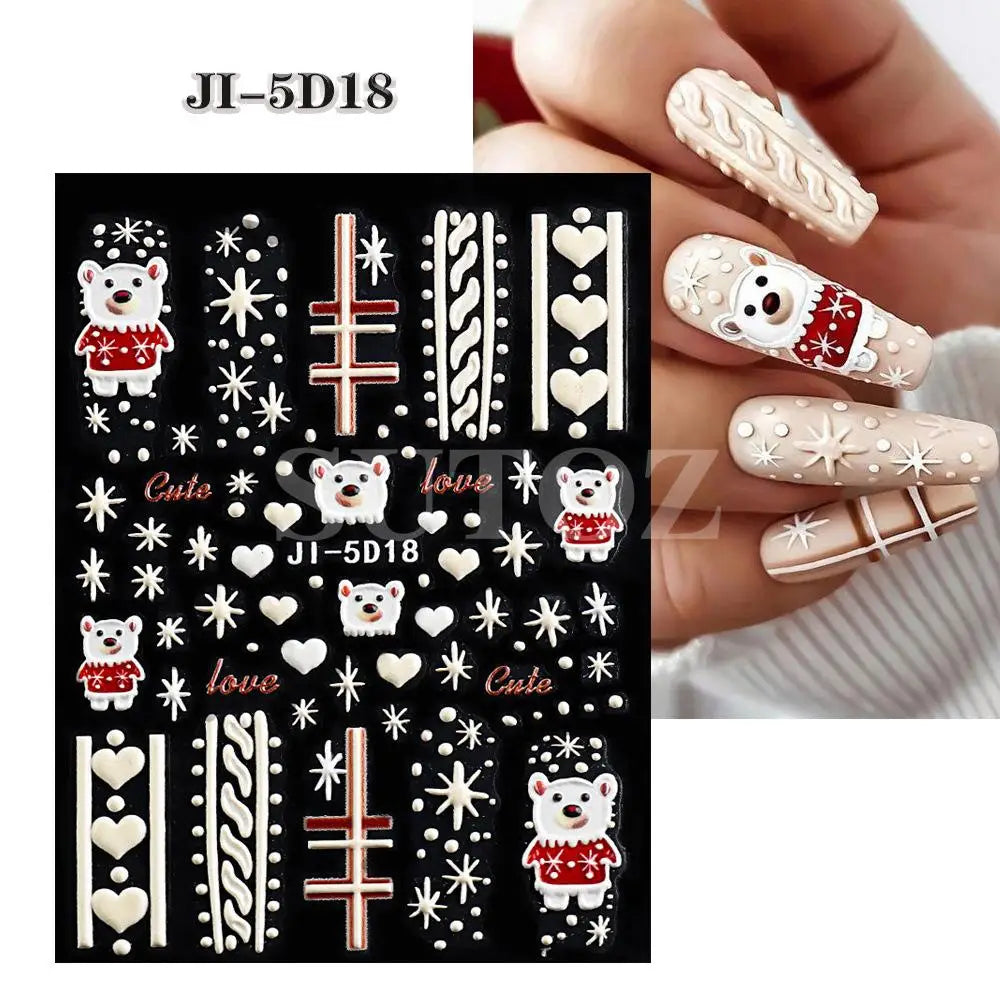 3D Christmas Cartoon Self-Adhesive Nail Art Decal Stickers
