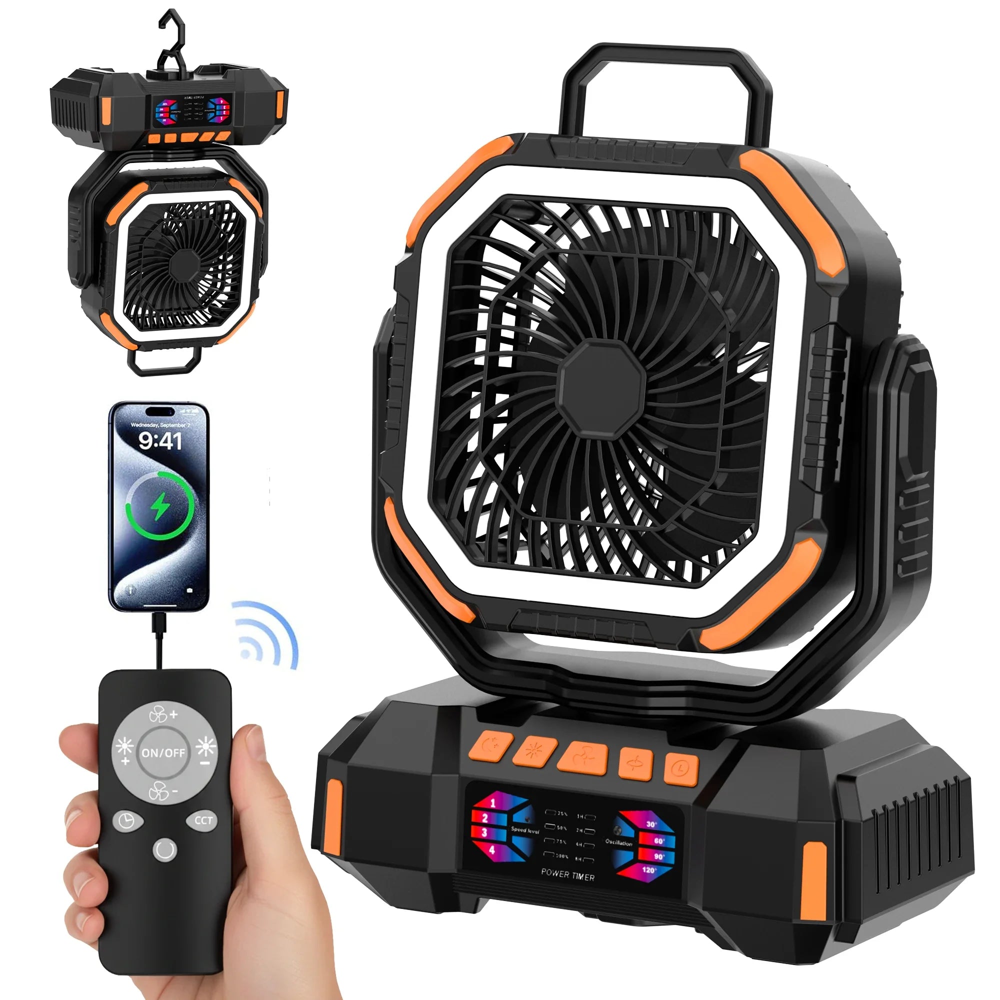 Portable Camping Fan with 40000mAh Power Bank & LED Light