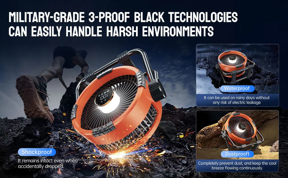 Portable Rechargeable Camping Fan with Night Light and Power Bank - 10