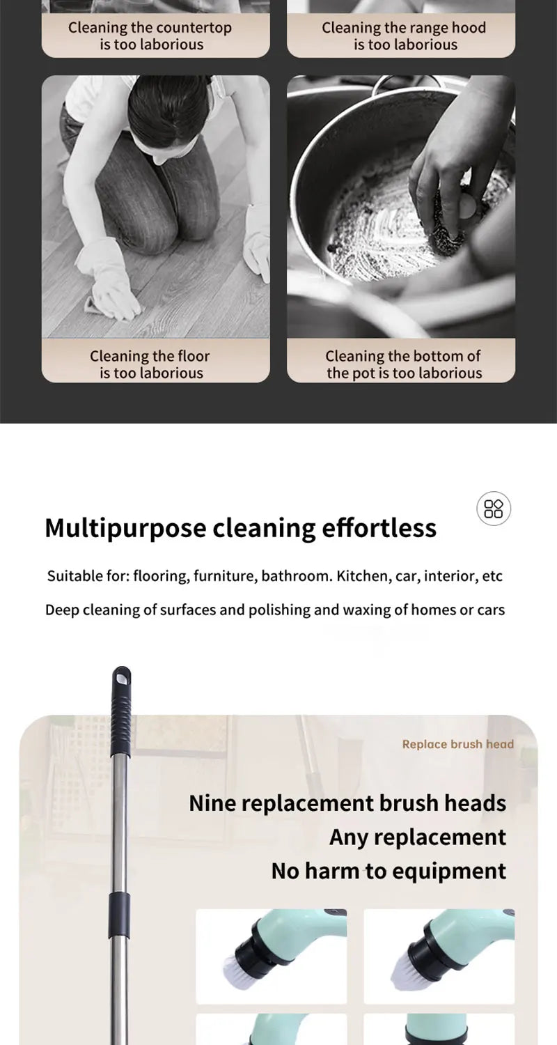 9-in-1 Electric Cordless Spin Scrubber for Deep Home Cleaning