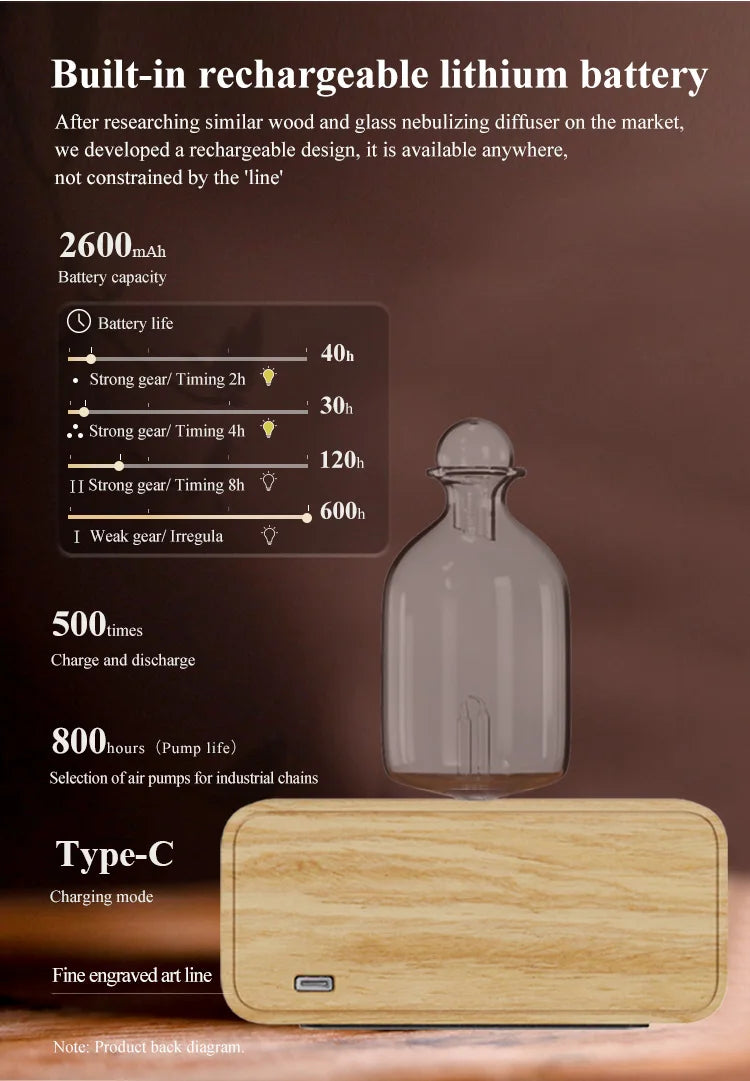 Waterless Wood and Glass Essential Oil Aromatherapy Diffuser