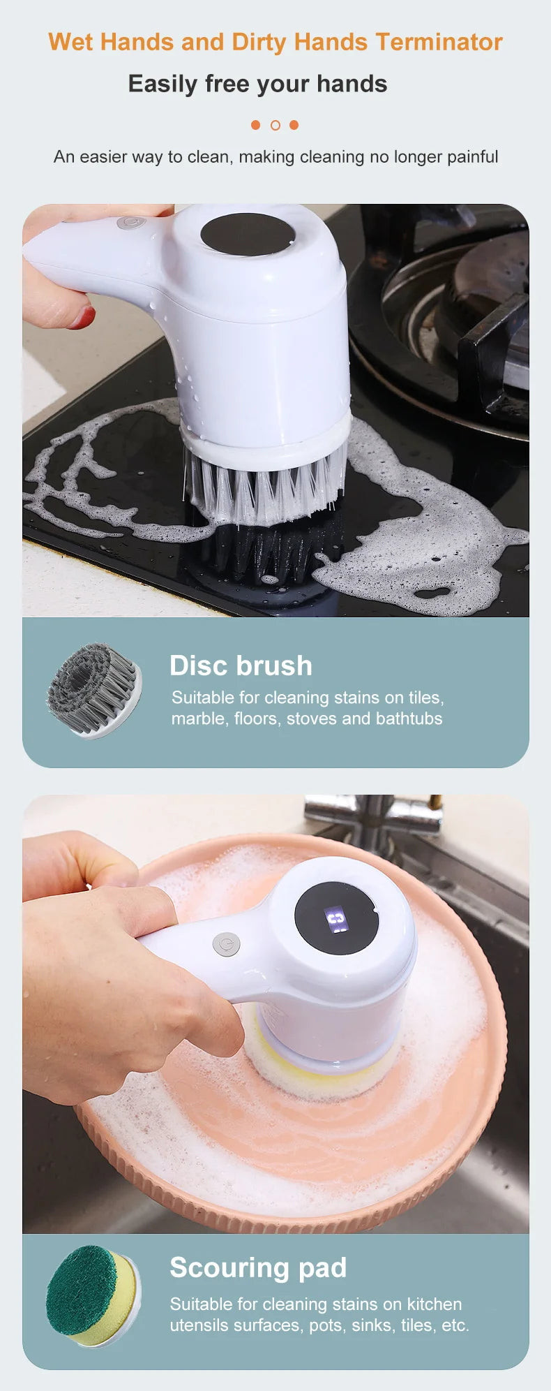 Electric Rotary Cleaning Brush for Kitchen and Bathroom