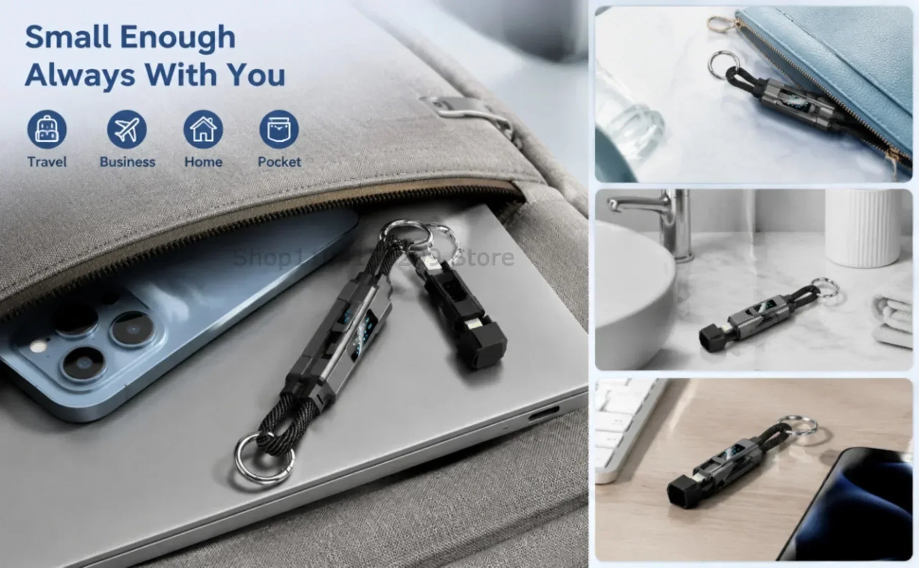 4-in-1 Fast Charging Keychain Cable with Digital Display - 12