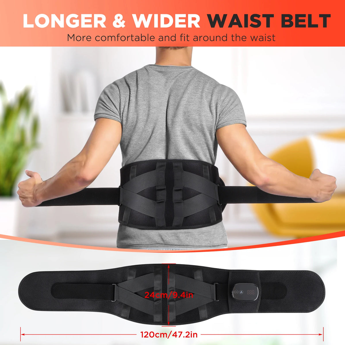 Heated Lower Back Massage Belt with Red Light Therapy