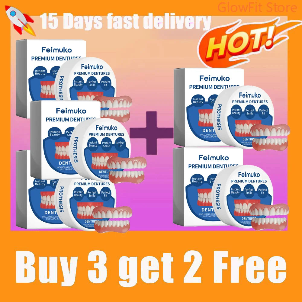 Instant Snap-On Silicone Cosmetic Dentures Set