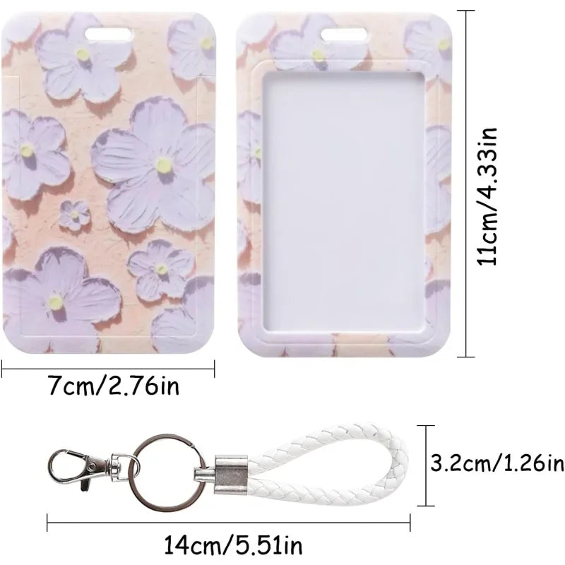 Floral Pattern ID Card Holder with Keychain
