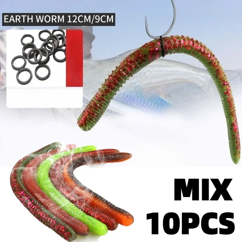 Realistic Soft Earthworm Fishing Lures 10-Pack