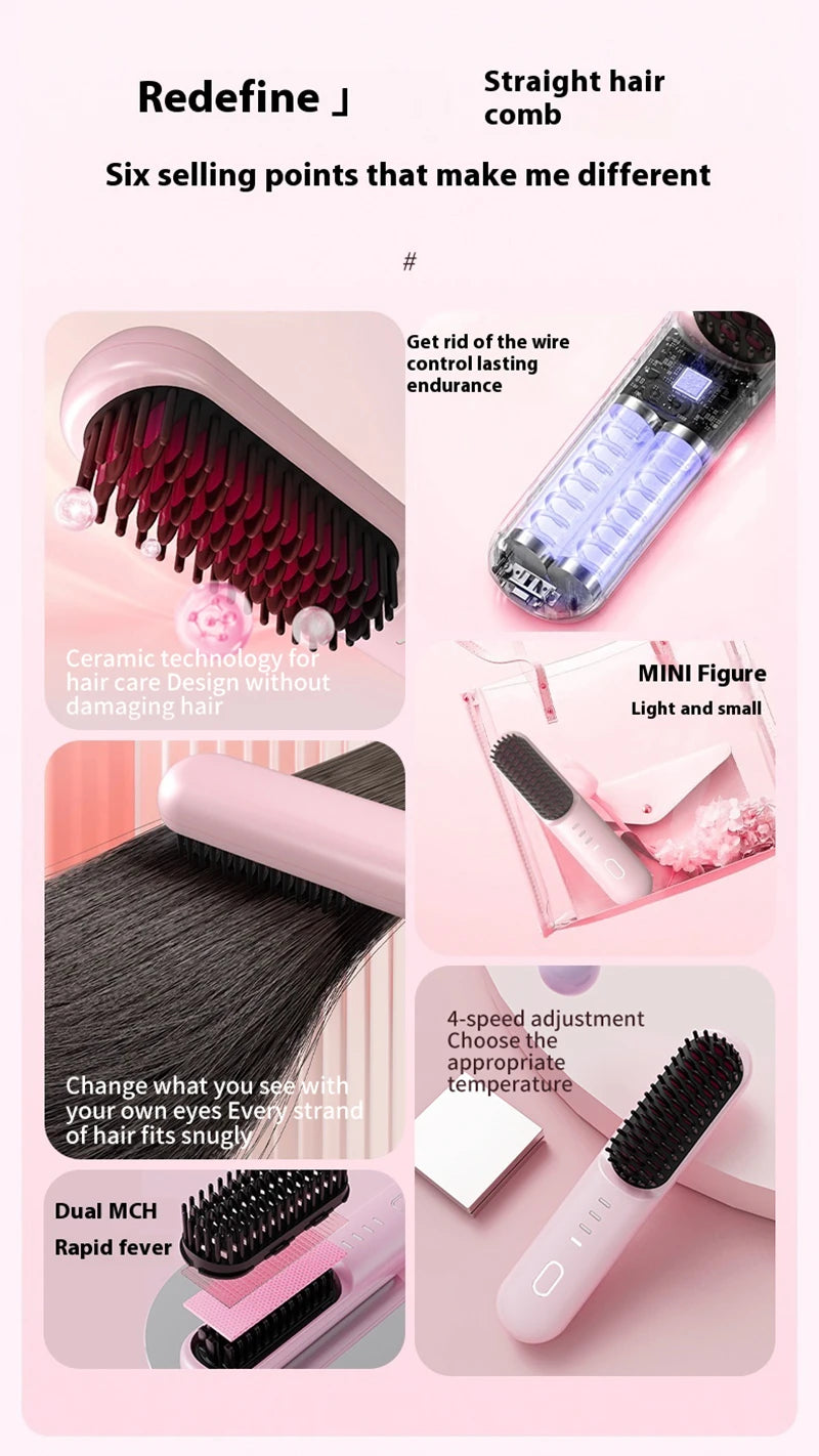 Fast-Heating Cordless Ionic Hair Straightener Brush