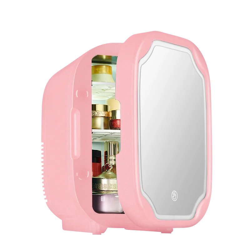 Portable Mini Skincare Fridge with LED Mirror for Home and Travel