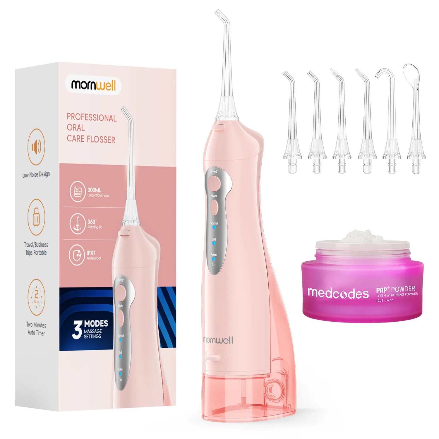 Portable Cordless Water Flosser with 3 Modes and 7 Replacement Tips - 16