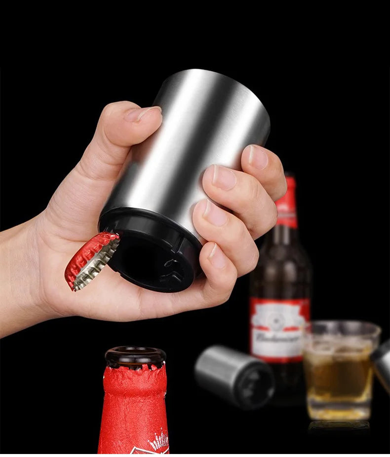 Automatic Stainless Steel Push-Down Beer Bottle Opener - 12
