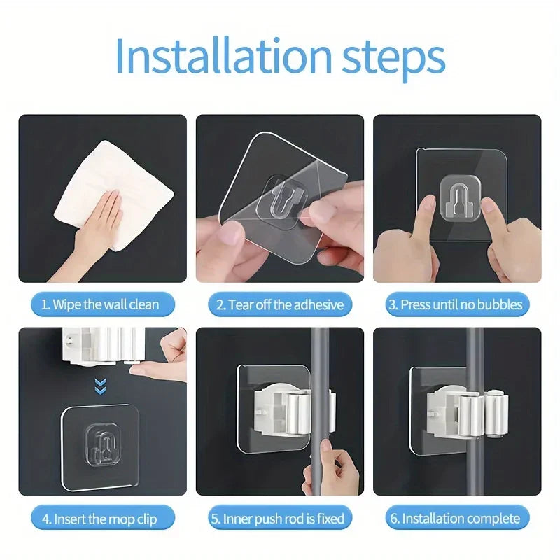 Wall Mounted Adhesive Mop and Broom Organizer Holder