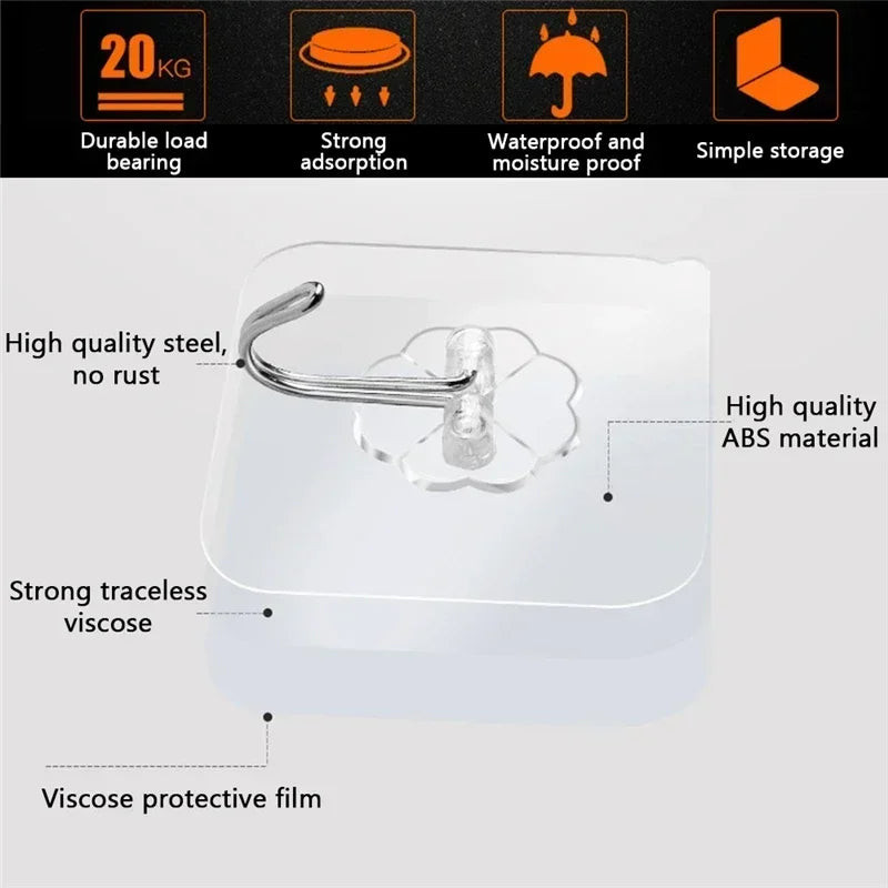 Transparent Self-Adhesive Heavy Duty Wall Hooks