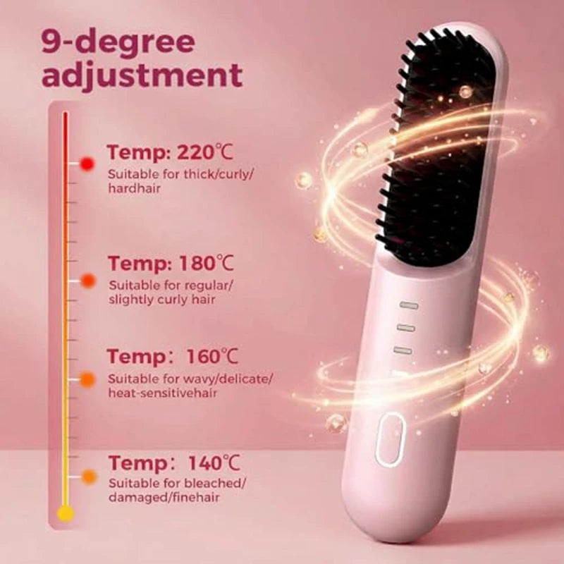 Fast-Heating Cordless Ionic Hair Straightener Brush