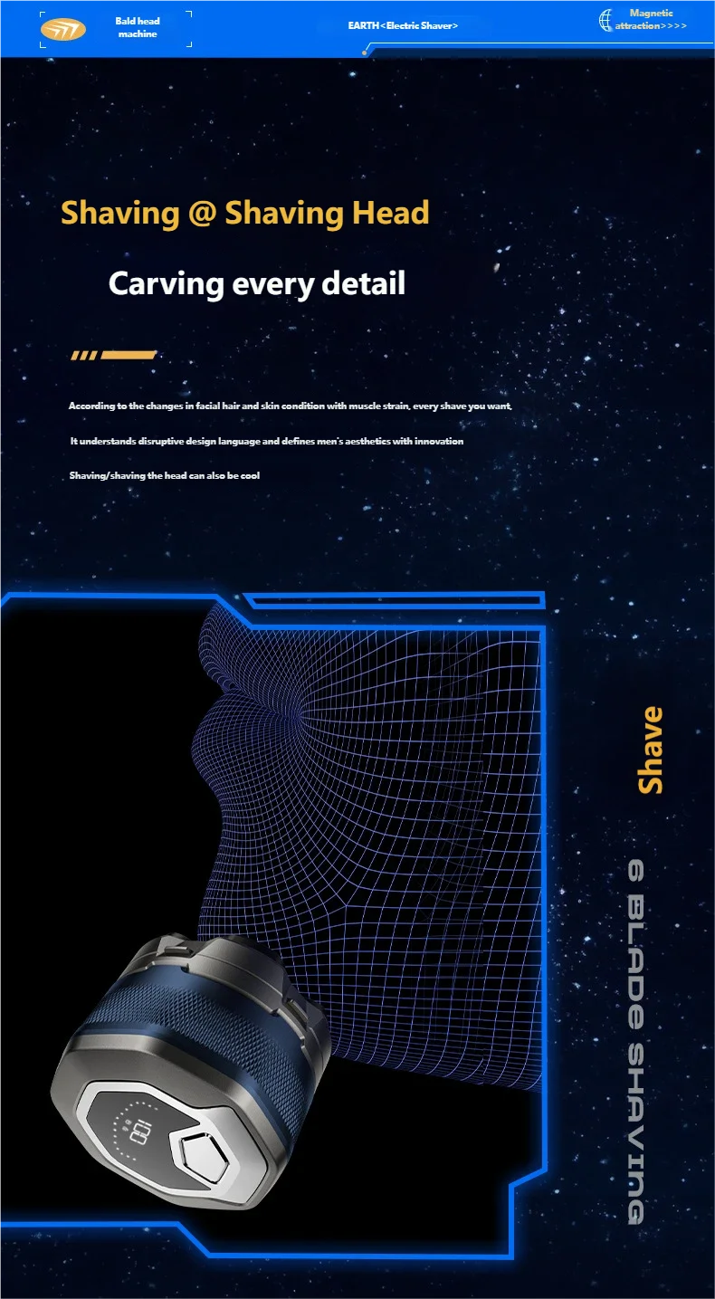 6D Electric Rotary Head Shaver for Men