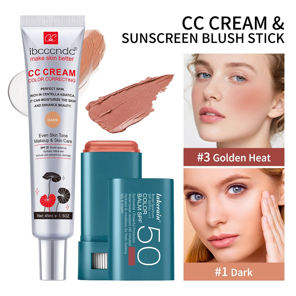 Color Correcting CC Cream and Sunscreen Blush Stick Set - 41