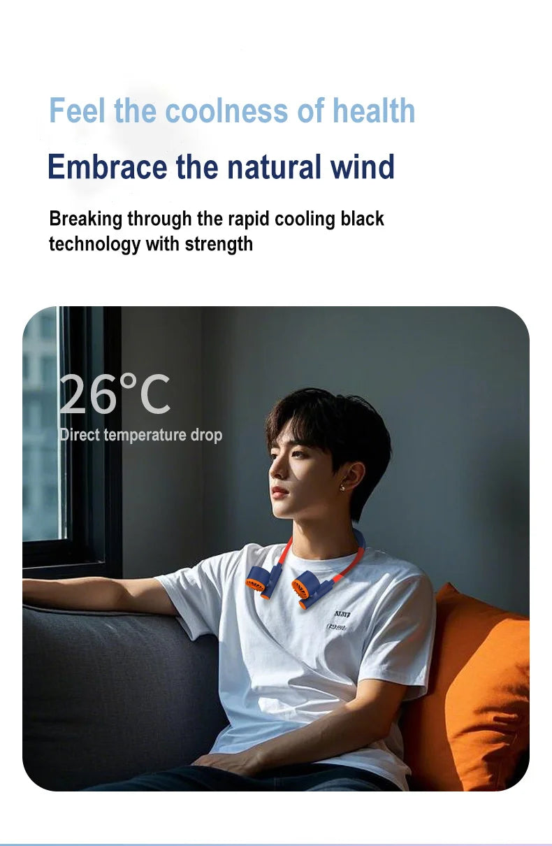 Portable Rechargeable Hands-Free Neck Fan for Travel and Sports