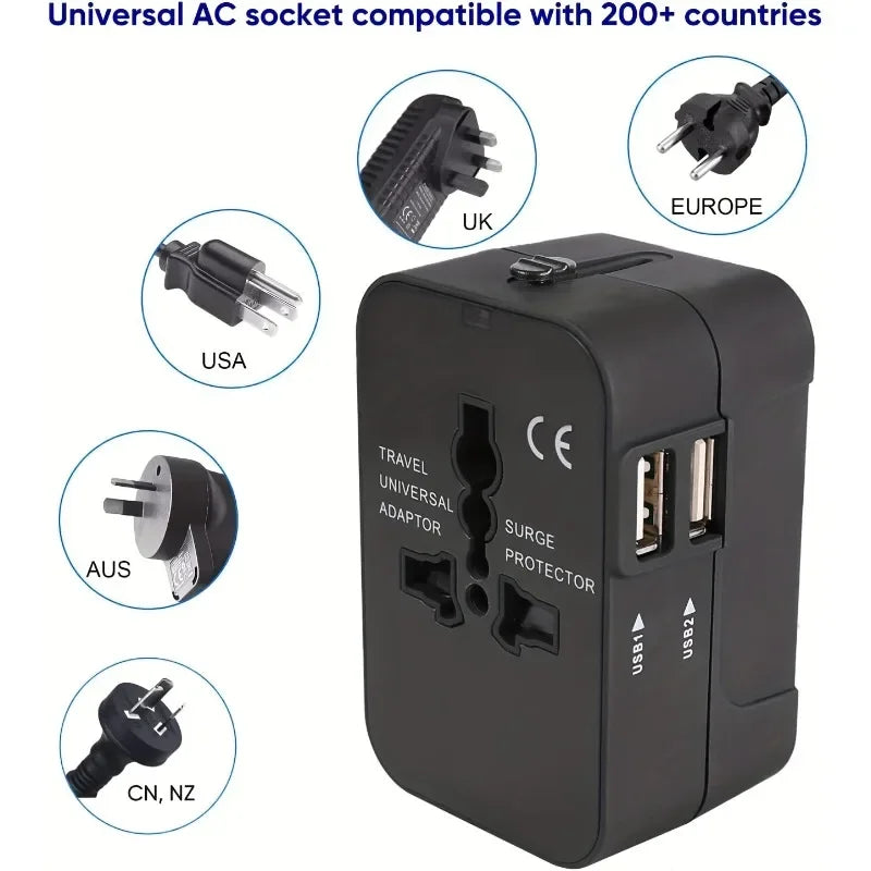 Universal Worldwide Travel Adapter with Dual USB Ports