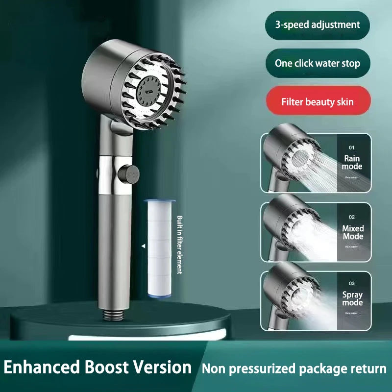 High-Pressure Adjustable Shower Head with Massage Brush