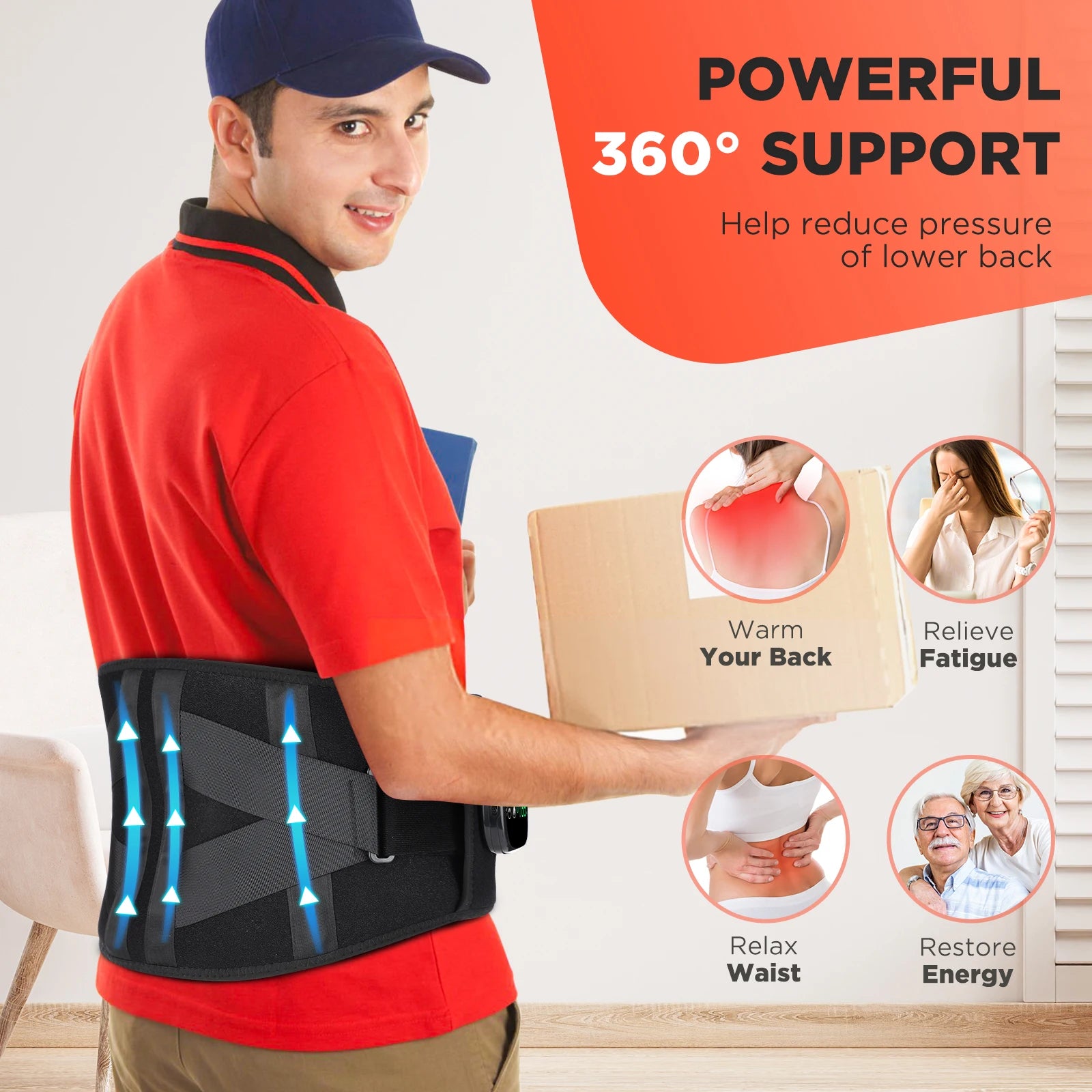 Heated Lower Back Massage Belt with Red Light Therapy - 3