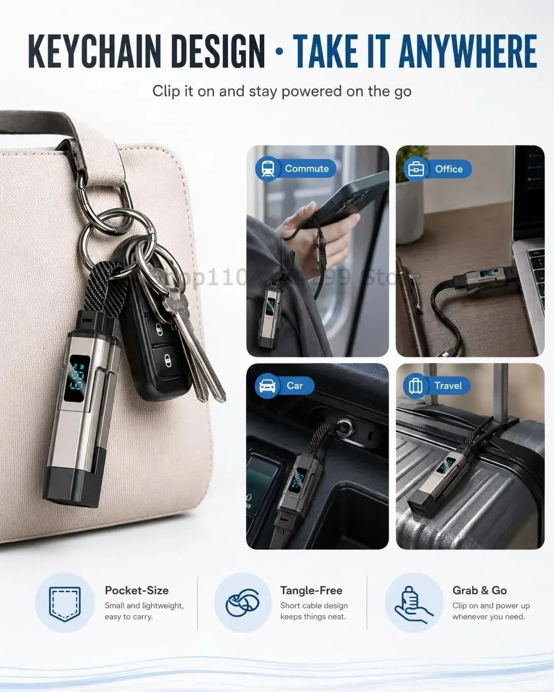 4-in-1 Fast Charging Keychain Cable with Digital Display - 9