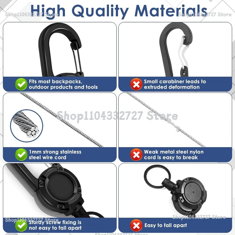 Heavy Duty Retractable Carabiner Key Chain with Steel Wire - 5